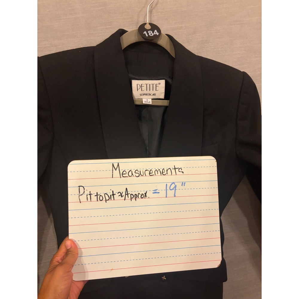 S 184 Vintage 90s Petite Sophisticate Black Double Breasted Tuxedo Power Blazer - Picture 6 of 6